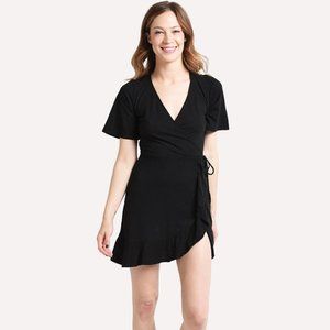 MONROW WOMEN'S MINI WRAPPED RUFFLE DRESS - Small
